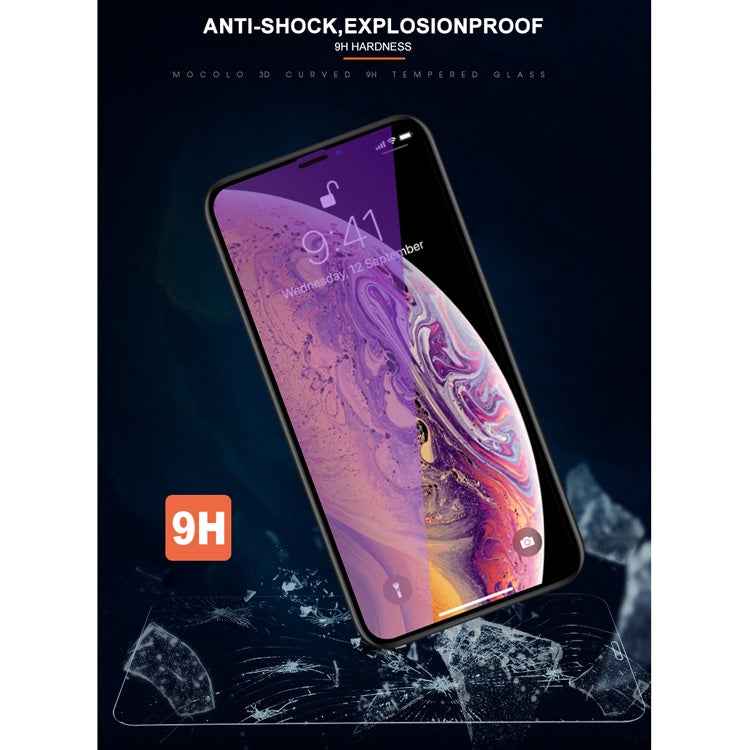 For iPhone 11 Pro / XS / X mocolo 0.33mm 9H 3D Round Edge Anti Blue-ray Tempered Glass Film