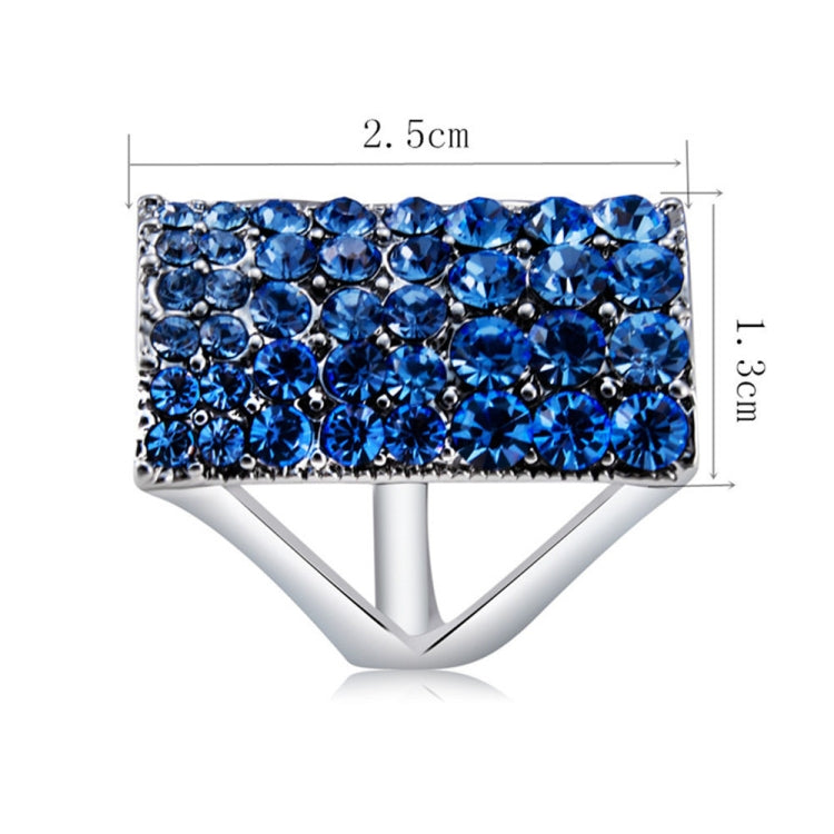Silver-Plated Rectangle with Blue Crystal Ring for Women(Silver with Diamond, US, Size: 7)