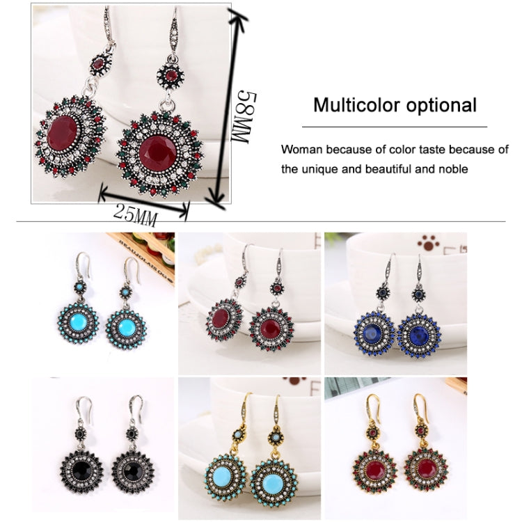 2 Pairs Ethnic Sun Flower Style Rhinestone Earrings Long Earbobs