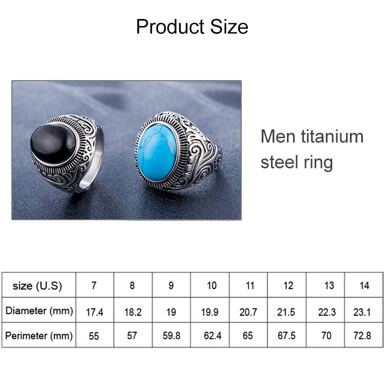 Europe and America Style Retro Gemstone Turquoise Men Titanium Steel Ring, Size: 7, Diameter: 17.4mm, Perimeter: 55mm