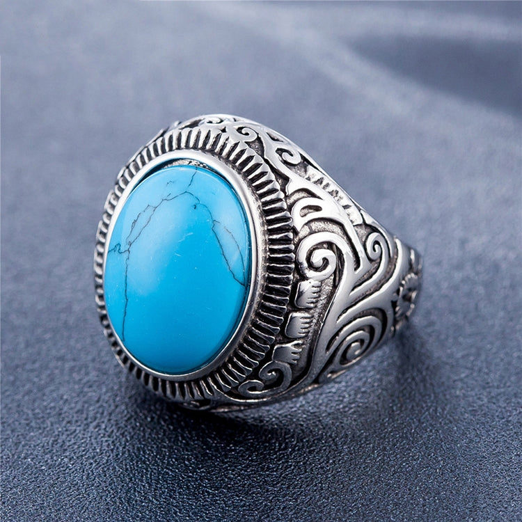 Europe and America Style Retro Gemstone Turquoise Men Titanium Steel Ring, Size: 9, Diameter: 19mm, Perimeter: 59.8mm
