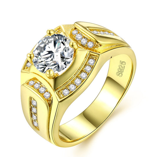 Fashion Businessman 18K White Gold Plated + AAA Zircon Men Diamond Ring, Size: 7, Diameter: 17.3mm, Perimeter: 54.5mm