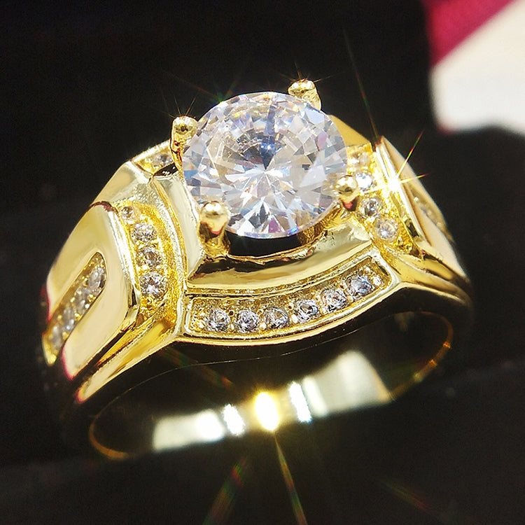 Fashion Businessman 18K White Gold Plated + AAA Zircon Men Diamond Ring, Size: 7, Diameter: 17.3mm, Perimeter: 54.5mm