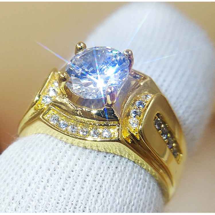 Fashion Businessman 18K White Gold Plated + AAA Zircon Men Diamond Ring, Size: 7, Diameter: 17.3mm, Perimeter: 54.5mm
