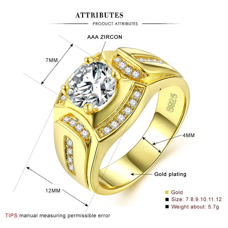 Fashion Businessman 18K White Gold Plated + AAA Zircon Men Diamond Ring, Size: 12, Diameter: 21.4mm, Perimeter: 67.2mm