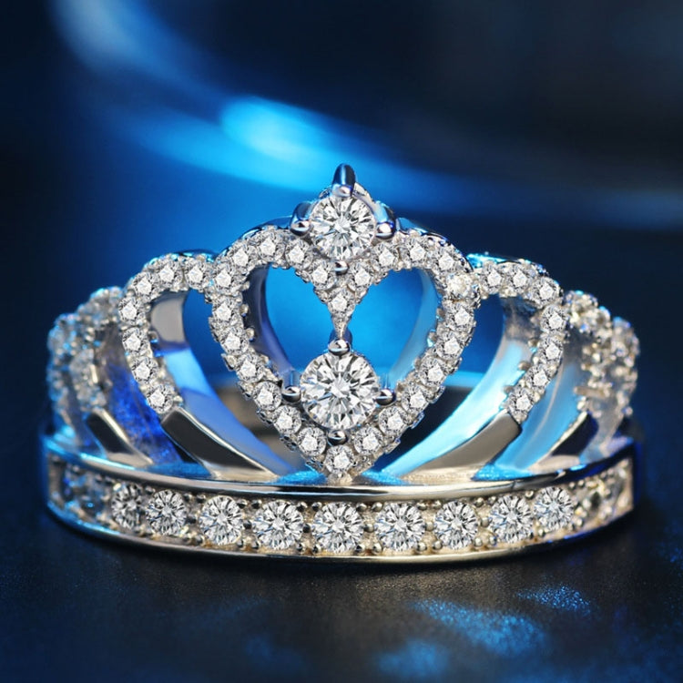 Princess Queen Crown-shaped Platinum Plated Zircon Ring, US Size: 7, Diameter: 17.3mm, Perimeter: 54.4mm