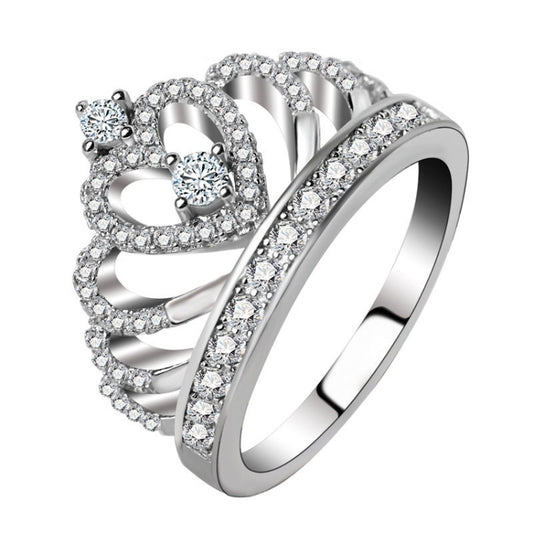 Princess Queen Crown-shaped Platinum Plated Zircon Ring, US Size: 8, Diameter: 18.1mm, Perimeter: 57mm
