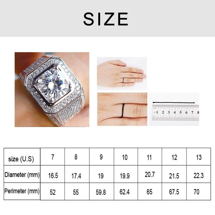 Fashion Full Rhinestone Micro-insert Silver Ring, US Size: 11, Diameter: 20.7mm, Perimeter: 65mm