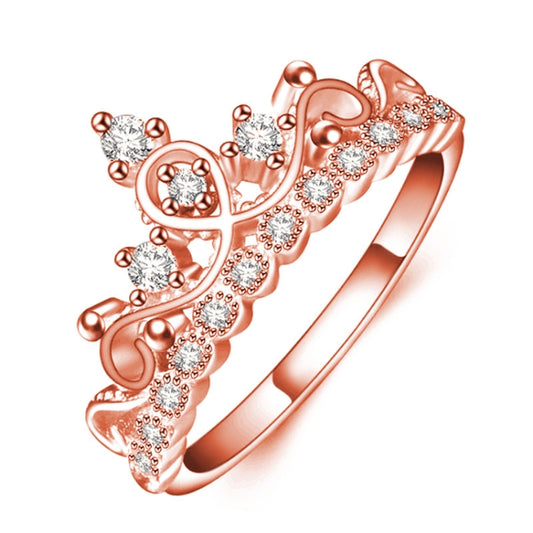 Princess Queen Crown-shaped Rose Gold Plated Zircon Ring, US Size: 10, Diameter: 19.8mm , Perimeter: 62.1mm