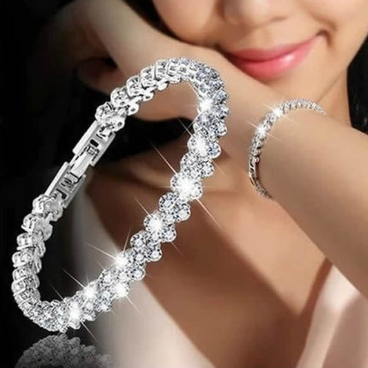 Glamorous Female Crystal Bracelet with Artificial Diamond Inlaid for Wedding, Engagement, Mother`s Day And Birthday Gift, Diameter: 5.25 cm, Perimeter:16.5 cm, Silver, Gold, Rose Gold