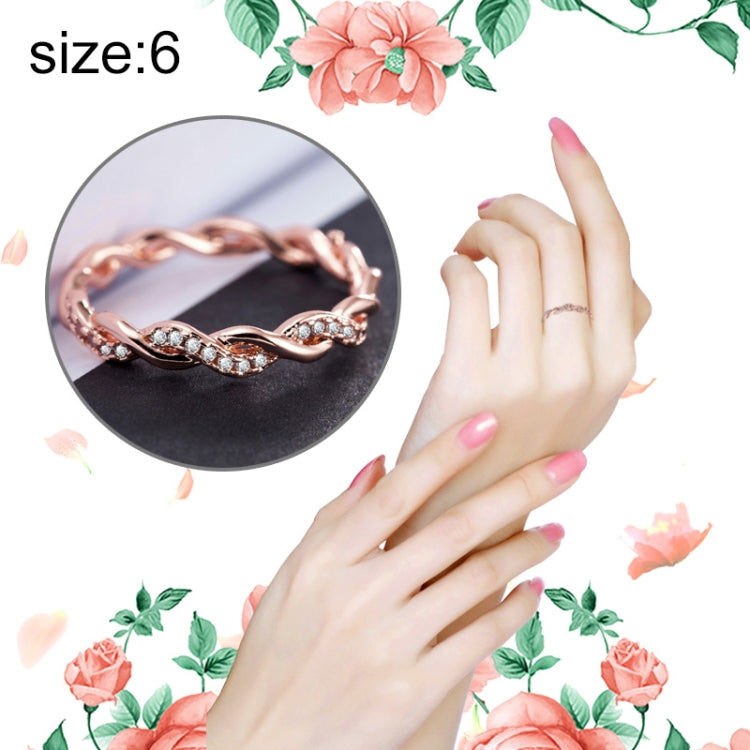 Simple Stylish Ladies Full Rhinestone Twist Modelling Ring(US Size:6)