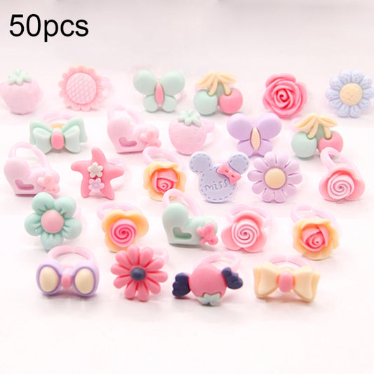 50 PCS Children Cute Cartoon Resin Flower Animal Heart Bow-knot Ring, Frosted Surface
