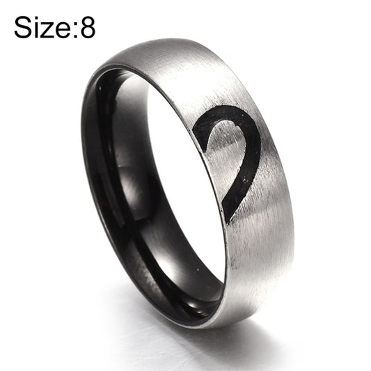 Fashion Rhinestone Love Heart Splice Couples Ring Fine Titanium Steel Ring for Men and Women(Silver without Diamond, US Size: 8)