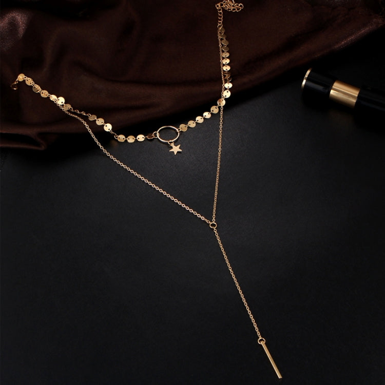Simple Sexy Handmade Sequins Star Tassels Circle Clavicle Chain Long Pendant Double-layer Chain