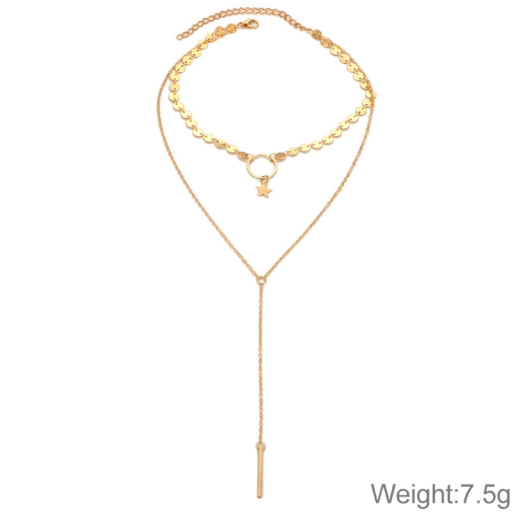 Simple Sexy Handmade Sequins Star Tassels Circle Clavicle Chain Long Pendant Double-layer Chain
