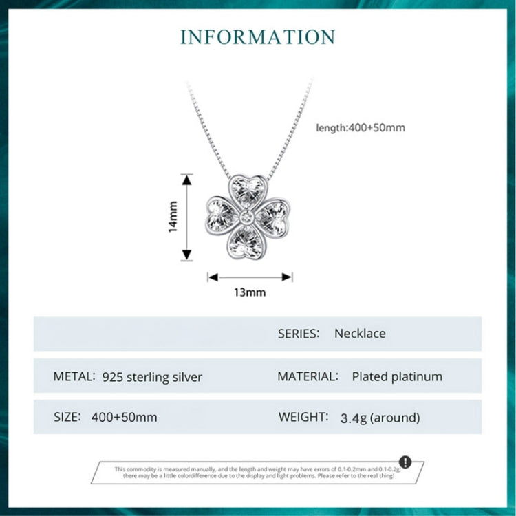 BSN334 Sterling Silver S925 White Gold Plated Lucky Clover Pendant Necklace