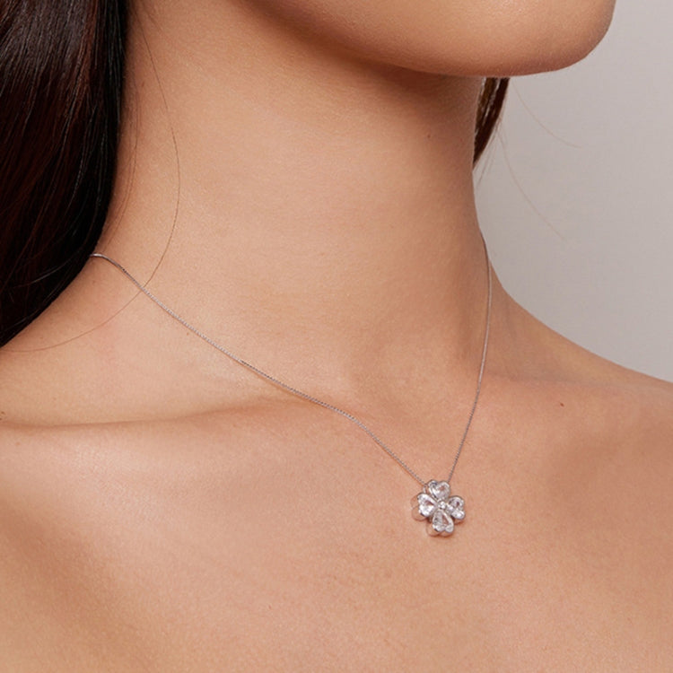 BSN334 Sterling Silver S925 White Gold Plated Lucky Clover Pendant Necklace