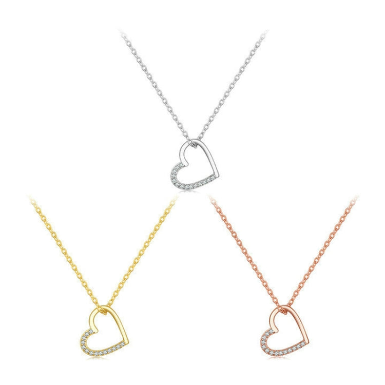 SCN347-B Sterling Silver S925 Zircon Simple Fashion Hollow Heart Shape Necklace