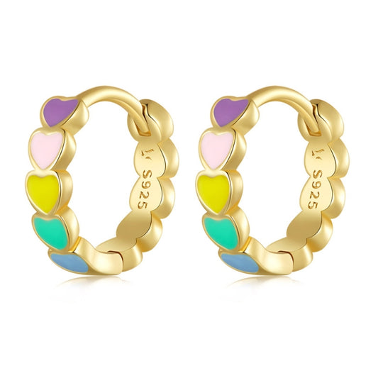 SCE909-B Sterling Silver S925 Rainbow Heart Stud Earrings Drop Oil Jewelry Earrings