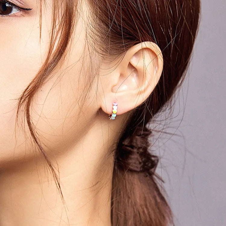 SCE909-B Sterling Silver S925 Rainbow Heart Stud Earrings Drop Oil Jewelry Earrings