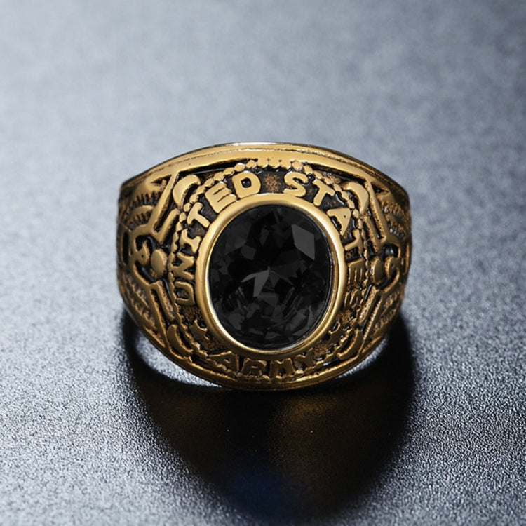 Retro Round Gemstone Carved Soldier Army Military Titanium Steel Ring for Men, US Size: 10, Diameter: 19.9mm, Perimeter: 62.4mm