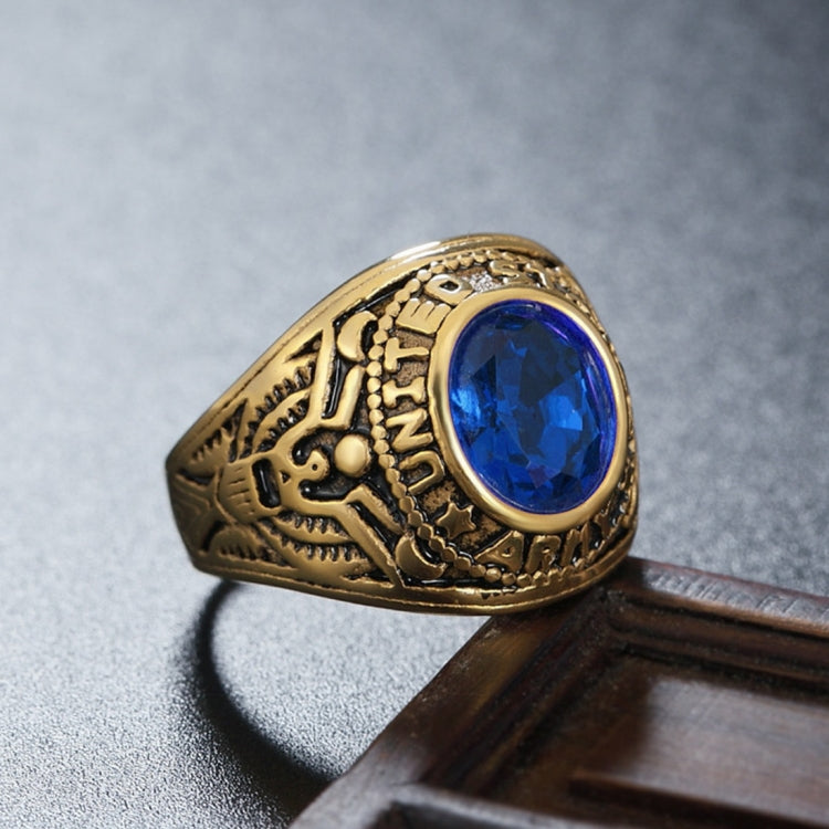 Retro Round Gemstone Carved Soldier Army Military Titanium Steel Ring for Men, US Size: 10, Diameter: 19.9mm, Perimeter: 62.4mm