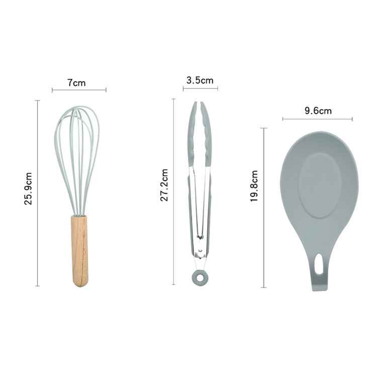 13 in 1 Silicone Wood Handle Heat-resistant Cooking Cutlery Sets Kitchen Tools with Small Container