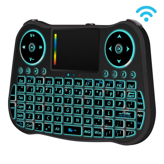 MT08 2.4GHz Mini Wireless Air Mouse QWERTY Keyboard with Colorful Backlight & Touchpad & Multimedia Control for PC, TV