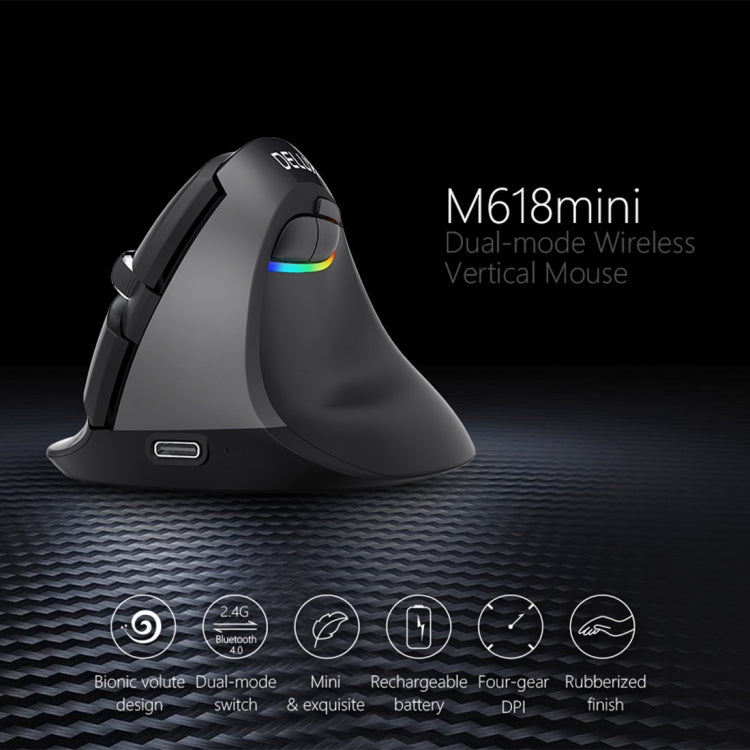 DELUX M618 Mini 2.4G Wireless 2400DPI USB Rechargeable Ergonomic Vertical Mouse
