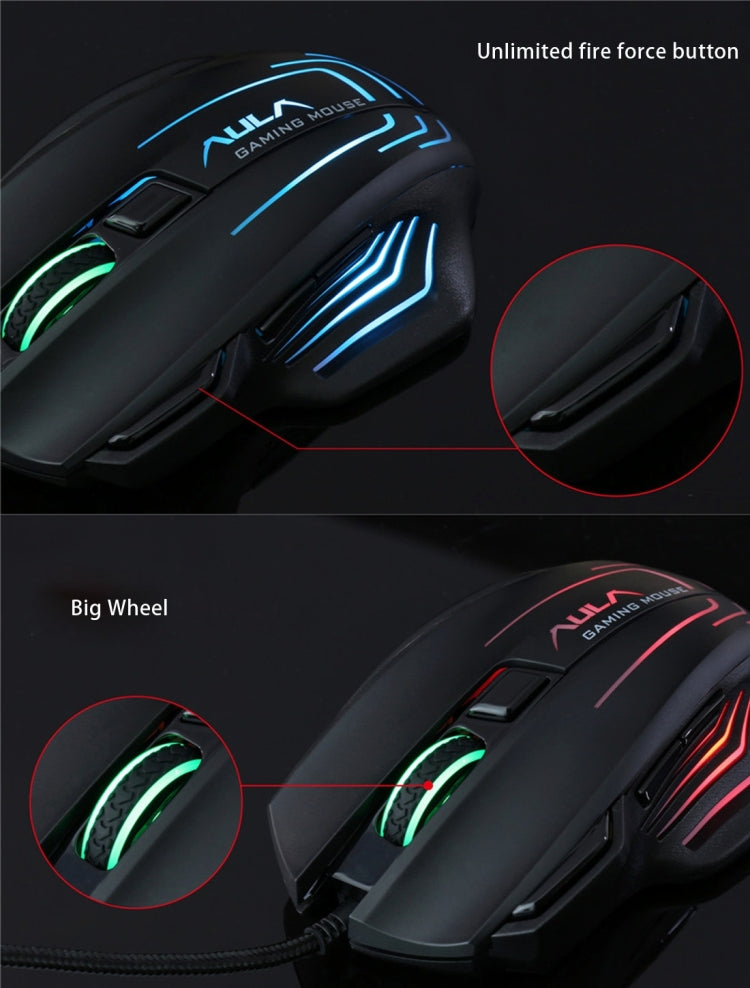 Aula Series Ghost Shark II Colourful Light 7D Optical Competitive USB Wired Game Mouse, Maximum Resolution of 4000 DPI