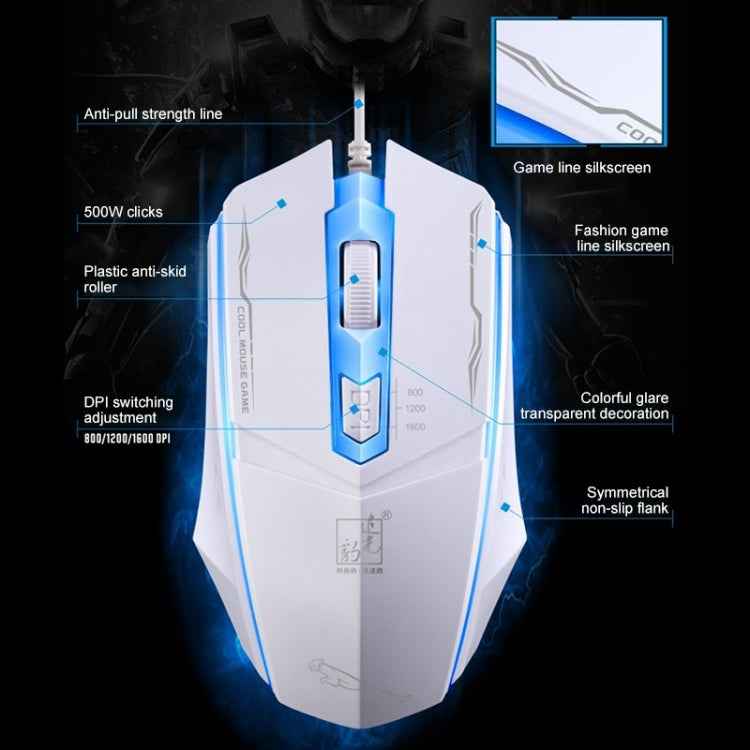 Chasing Leopard 199 USB 1600DPI Three-speed Adjustable LED Backlight Wired Optical Gaming Mouse, Length: 1.3m