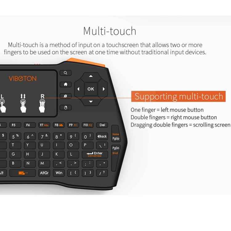 VIBOTON i8 Plus Updated 2.4GHz QWERT Mini Wireless Keyboard with Touchpad for TV Box, Mi Box, Computer, Tablet, Laptop and Projector(Black)