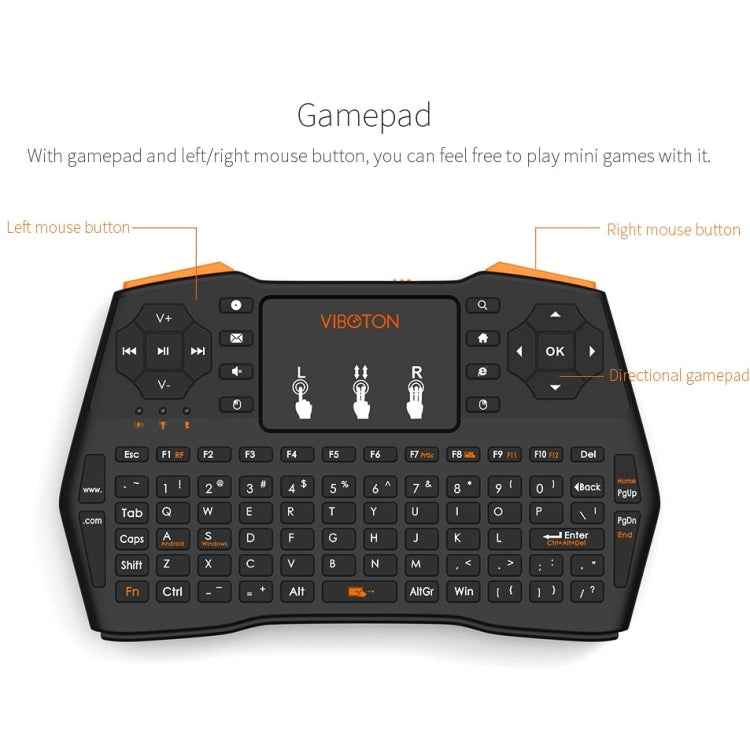 VIBOTON i8 Plus Updated 2.4GHz QWERT Mini Wireless Keyboard with Touchpad for TV Box, Mi Box, Computer, Tablet, Laptop and Projector(Black)