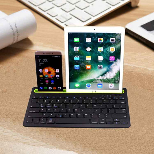 B908 Ultra-slim 78 Keys Bluetooth Wireless Keyboard with Concave Mobile Phone Holder