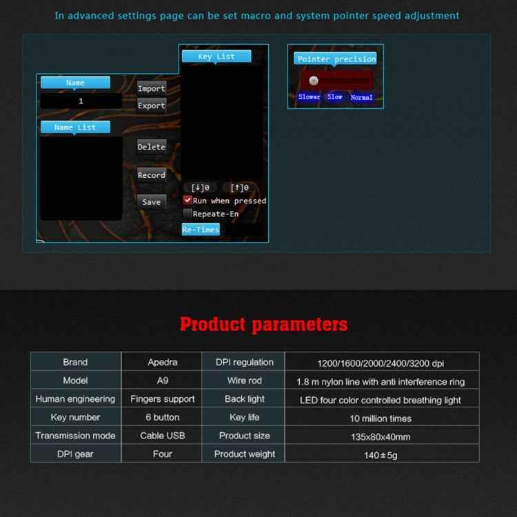 Apedra iMICE A9 High Precision Gaming Mouse LED four color controlled breathing light USB 6 Buttons 3200 DPI Wired Optical Gaming Mouse for Computer PC Laptop