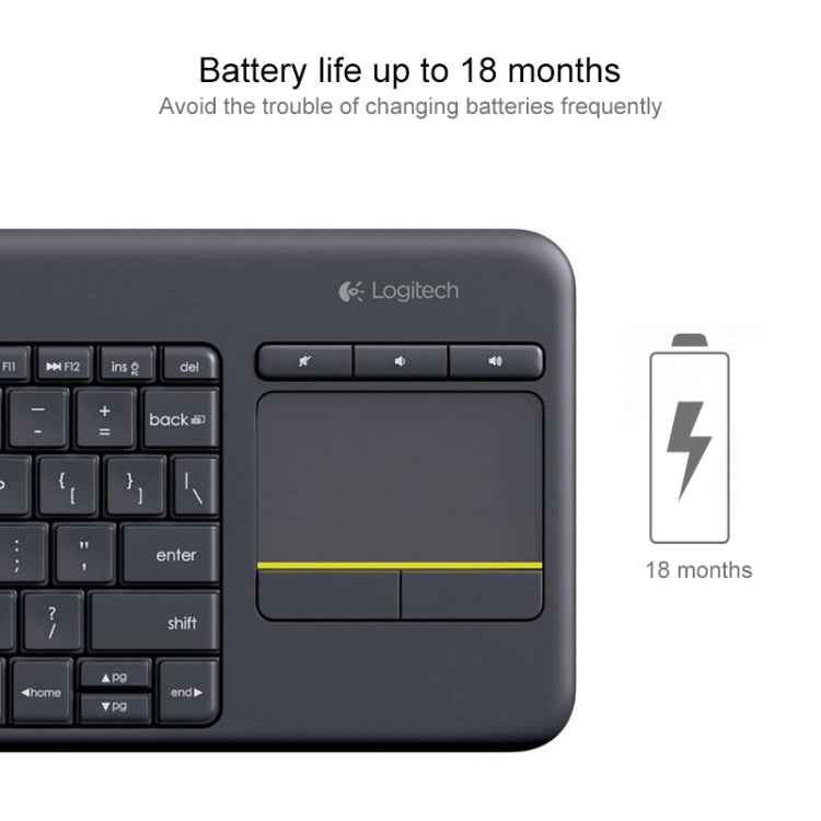 Logitech K400 Plus 2.4GHz Wireless Touch Control Keyboard, Wireless Range: 10m