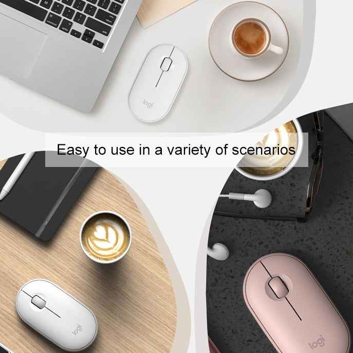 Logitech Pebble Cobblestone Shape Thin 3-keys 1000DPI Mute Wireless Bluetooth Optical Mouse, Wireless Range: 10m