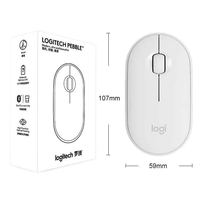 Logitech Pebble Cobblestone Shape Thin 3-keys 1000DPI Mute Wireless Bluetooth Optical Mouse, Wireless Range: 10m