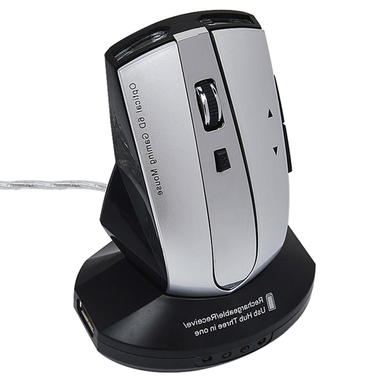 MZ-011 2.4GHz 1600DPI Wireless Rechargeable Optical Mouse with HUB Function, Pearl White, Blue, Silver, Black, Black Silver, White + Royal Blue