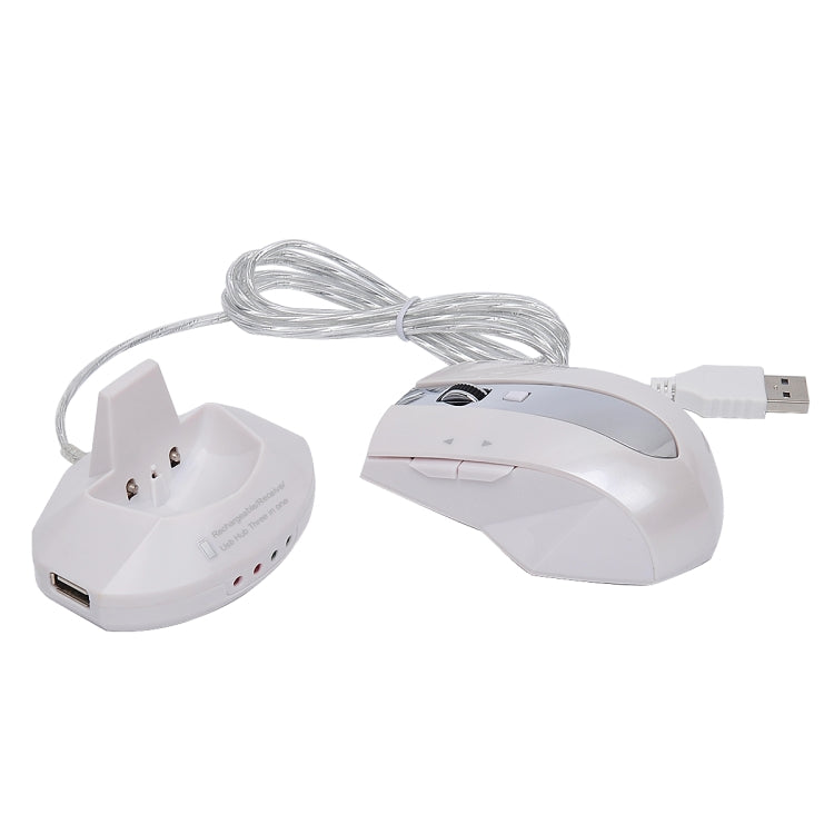 MZ-011 2.4GHz 1600DPI Wireless Rechargeable Optical Mouse with HUB Function, Pearl White, Blue, Silver, Black, Black Silver, White + Royal Blue