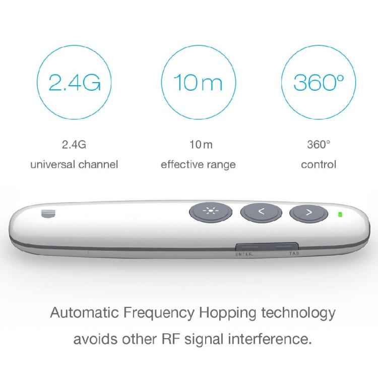 Doosl DSIT007 2.4GHz Rechargeable Powerpoint Presentation Wireless Cliker Remote Control Pen, Control Distance: 10m(White)
