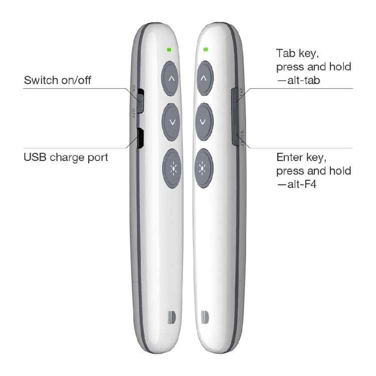 Doosl DSIT007 2.4GHz Rechargeable Powerpoint Presentation Wireless Cliker Remote Control Pen, Control Distance: 10m(White)