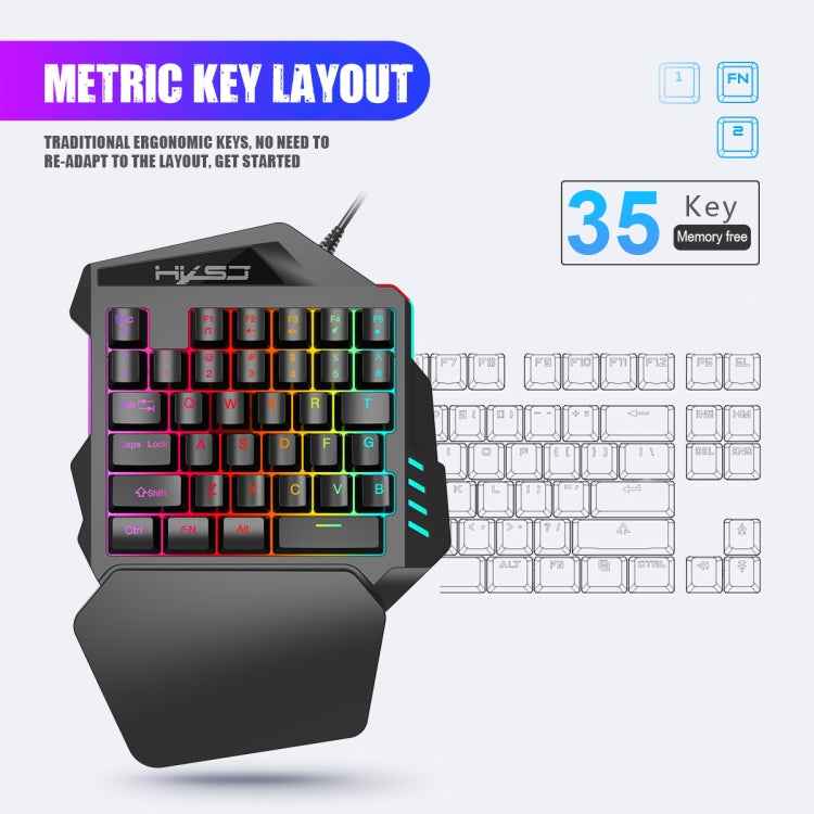HXSJ V100 Universal One-hand 35-Keys Mechanical Blue Axis Seven-color Backlight Wired Gaming Keyboard, Length: 1.6m