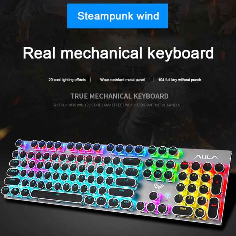 AULA S2016 104-keys Square Key Cap Mixing Light Mechanical Blue Switch Metal Panel Wired USB Gaming Keyboard, Length: 1.6m