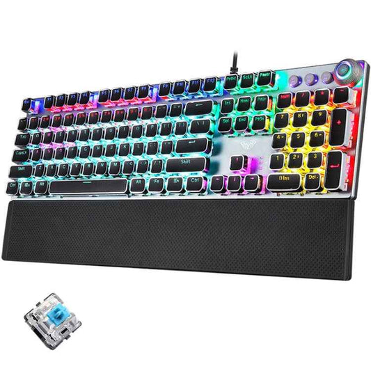 AULA F2088 108 Keys Mixed Light Plating Punk Mechanical Blue Switch Wired USB Gaming Keyboard with Metal Button