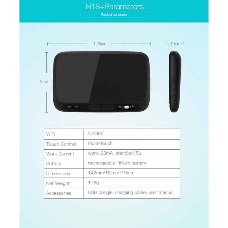 H18+ 2.4GHz Mini Wireless Keyboard Full Touchpad with 3-Level Adjustable Backlight(Black)