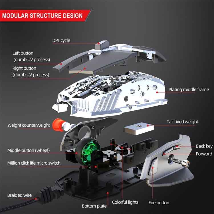 HXSJ J200 7 Keys Programmable Wired E-sports Mechanical Mouse with Light