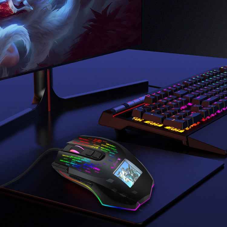 HXSJ J500 7 Keys RGB Programmable Display Screen Gaming Wired Mouse