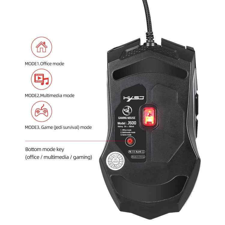 HXSJ J500 7 Keys RGB Programmable Display Screen Gaming Wired Mouse