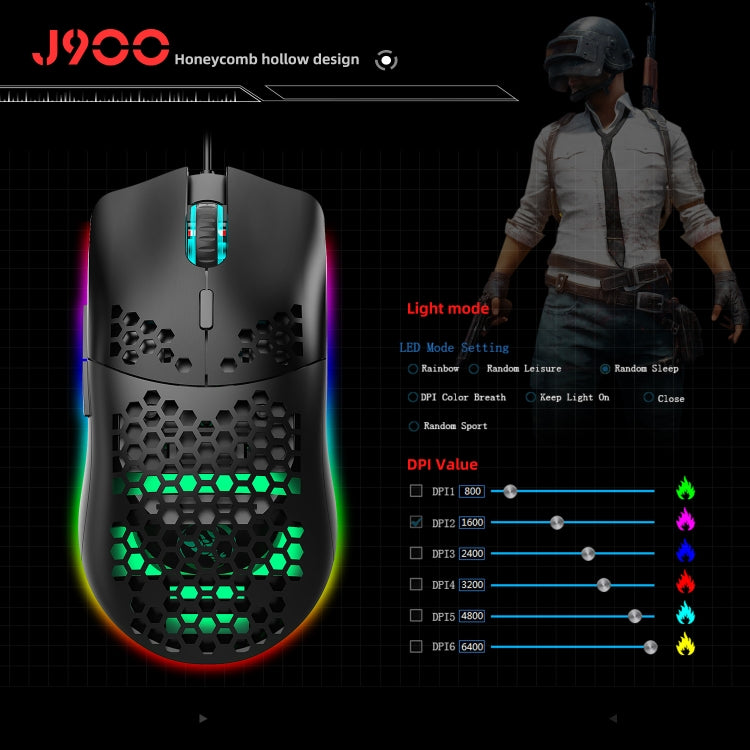 HXSJ J900 6 Keys RGB Lighting Programmable Gaming Wired Mouse (White), J900(Black), J900(White)